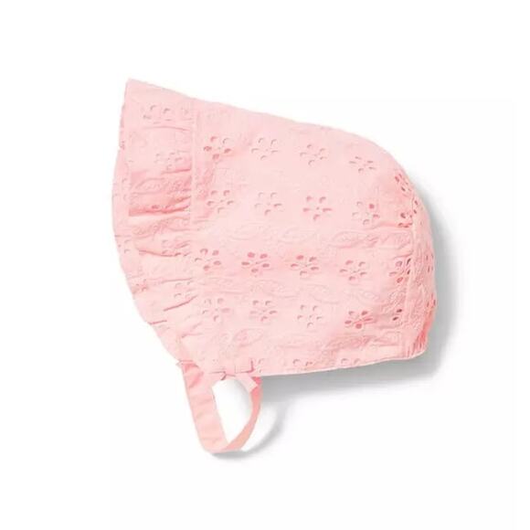 JANIE AND JACK Pink Floral Eyelet Lace Bonnet - Sz 12-28 Months Baby Toddler NWT - Picture 1 of 3